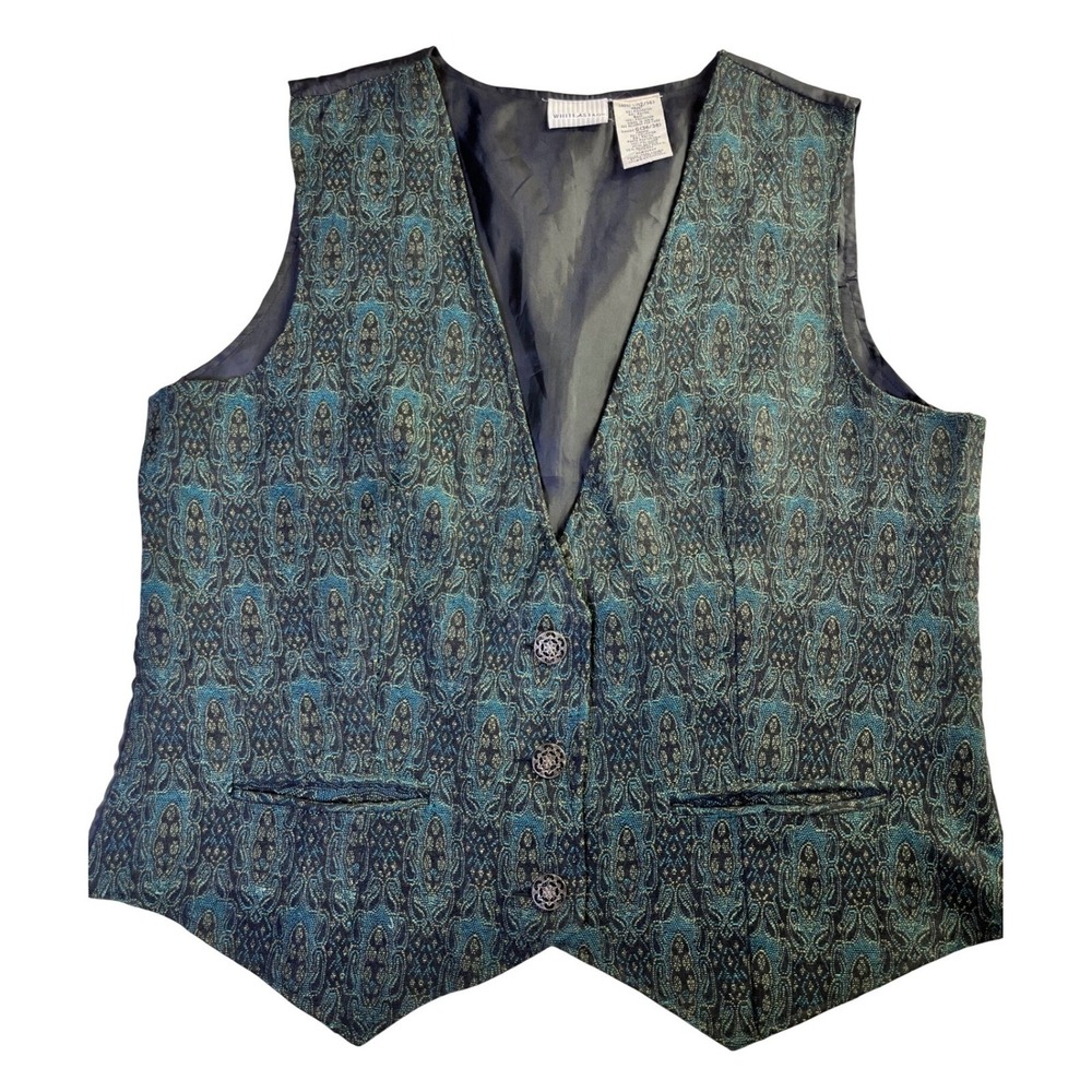 White Stag Vintage Brocade Tapestry Vest sz L Green Jacquard 90s Dark Academia
